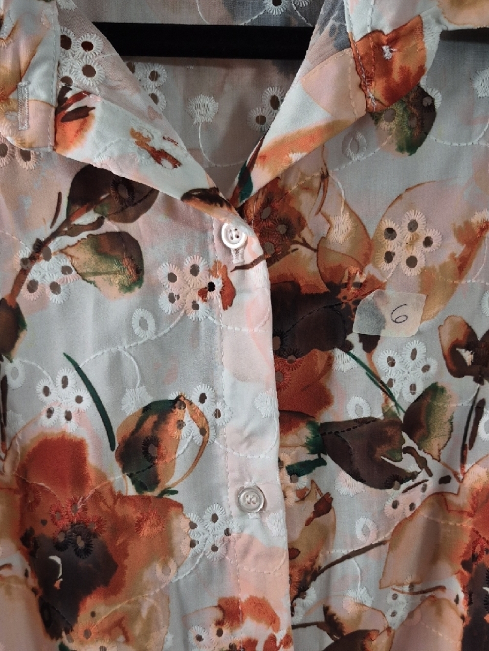 Joseph Ribkoff Peach Multi Floral Eyelet Button Front Shirt - Picture 6 of 8